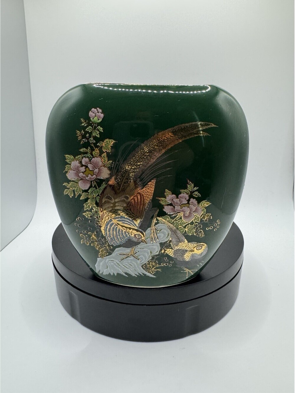 Vintage Small Green Porcelain Vase By MCI Japan - Pheasants
